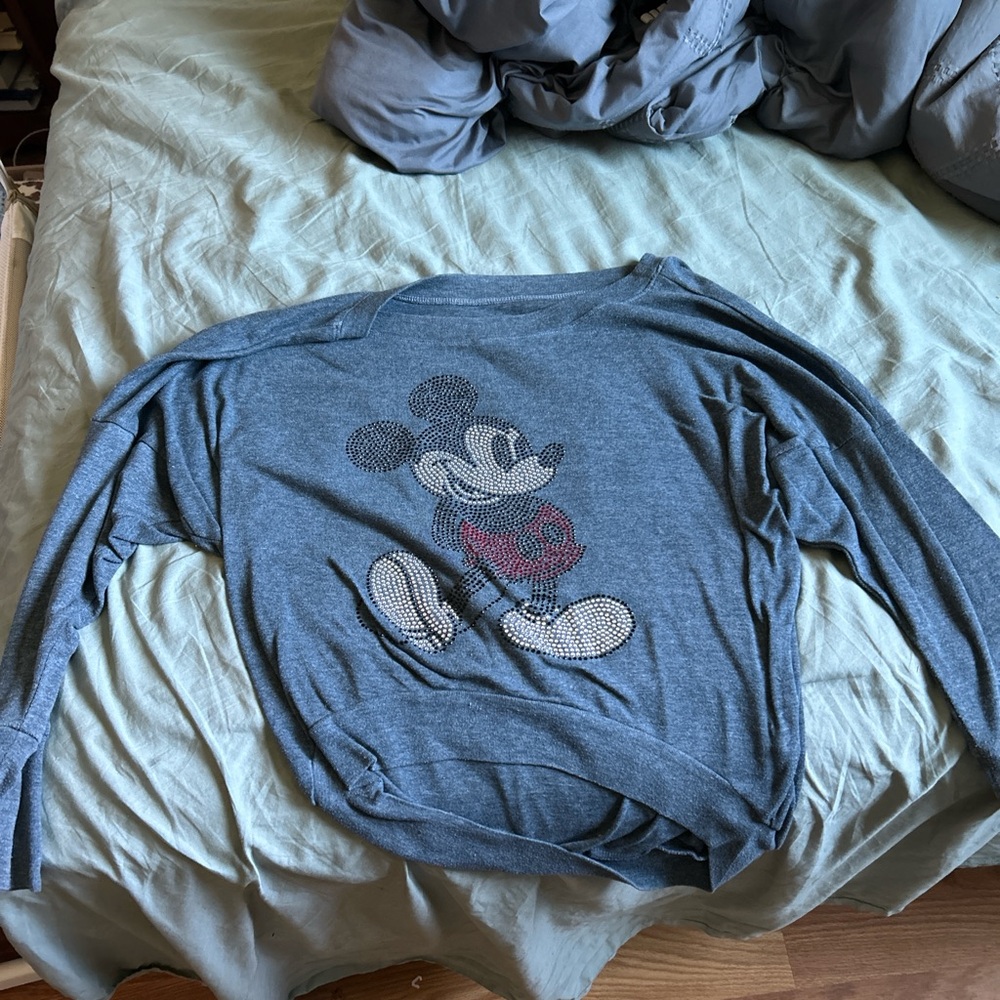 Disney Women's Long Sleeve Mickey Mouse Tee - Blue